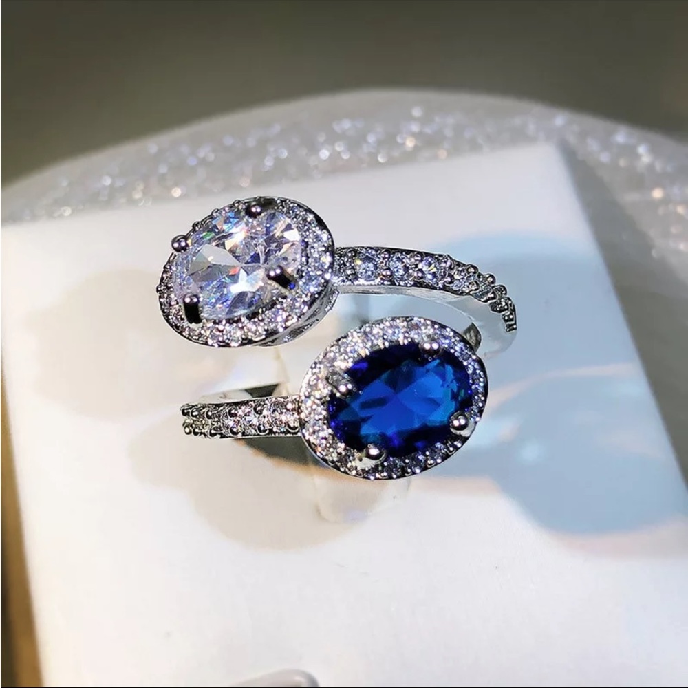 New 925 Silver Beautiful Sapphire Adjustable Ring - Picture 3 of 5